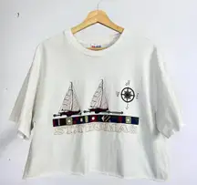 Vintage 90s St. Thomas Short Sleeve Graphic Cropped White T-Shirt Large