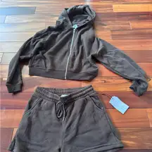 Brown Cropped Hoodie and Shorts Set