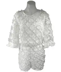 H&M White 3D Floral 3/4 Sleeve Embroidered Mesh Bridal Romper Shorts Size 2