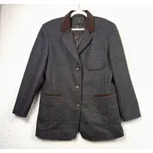 Vintage Express Blazer Womens Large Wool Suede Collar Equestrian Dark Academia
