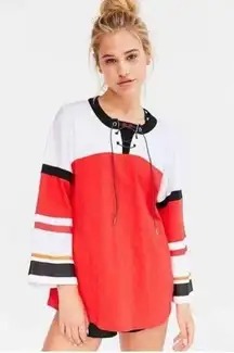 P.E. Nation Oversized Hockey Jersey 3/4 Sleeve Orange White Size Medium