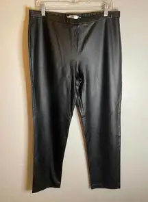 Natori | Black Faux Leather Full Length Straight Leg Pull On Pant Size Large