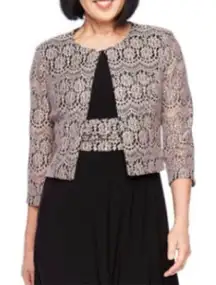 JESSICA HOWARD Tan/Black Lace Shrug Cardigan, 12P