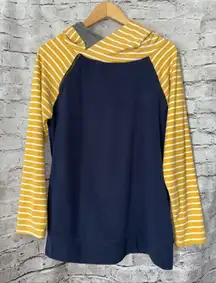 Doublju Women’s Double Hood Pullover Hoodie Sweatshirt Blue Gold Womens‎ M