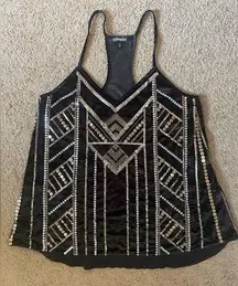 Express Velvet and Sequin Spaghetti Strap Razor-Back Tank Top