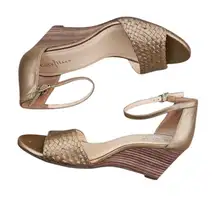 Cole Haan Gold Metallic Roalin Leather Weave Wedge Heels 9B NWOB
