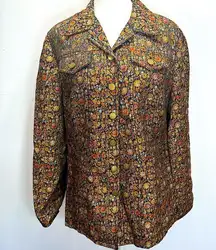 Vintage Jacquard Black & Jewel Tone Button Front Blazer Jacket