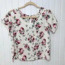 Lily White Pink and White Cut Out floral top‎ / Blouse Size S