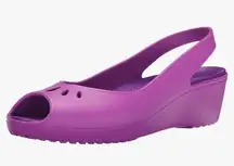 CROCS Mabyn Mini Wedge Sandals Wild Orchid Purple Size 10