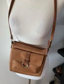 FOSSIL Brown Leather Crossbody Bag/Purse/Satchel, Non-Adjustable Strap