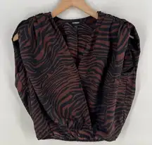 Express Brown Zebra Print Chiffon‎ Surplice Sleeveless Shoulder Pads Crop Top