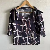 COS Purple Black Abstract Geometric Short Sleeve Collared Blouse Top Womens 4