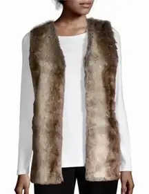 Faux Fur Sleeveless Open Front Sweater‎ Vest Pockets Size Small