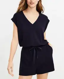 LOFT Lou & Grey Signature Soft Black Short Sleeve Romper V Neck