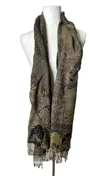 Pashmina Silk Pashmina Blend Gold Black Paisley Shawl Wrap Scarf 27 X 74 Fringe