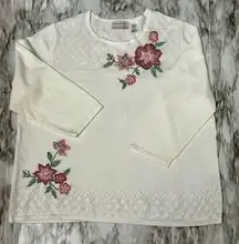 Cream White Cottage Core Womens Size 1X Knit Sweater Coquette Coastal Granny