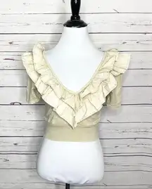 ZARA  Beige Cream Ruffled V-Neck Crop Top Size Small