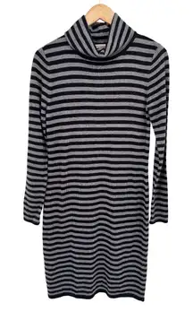 Cremieux Turtleneck Sweater Dress Womens Medium Gray Black Stripe Wool Angora‎