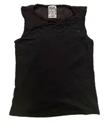 Y2K‎ Vocal Size S Jeweled Mesh Tank Top Black Distressed Grunge Alternative Goth