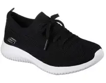 Skechers Ultra Flex Statement Sneakers Knit Lace-Up Blsck Lightweight 8