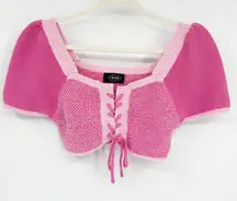 Cider Womens Modern Barbie Girly Feminine Knit Lace-Up Cropped Top Size M Pink