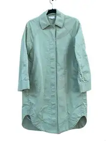 Green Button Down Utility Minimalist Trench Chore Coat XS 4