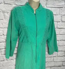 Vintage Allendale 1/2 Zip Fleece Nightgown Robe Size M Tie Back Belt Teal Green