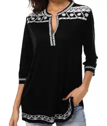 Urban Coco Black & White Embroidered Half Sleeve Tunic Top NEW L