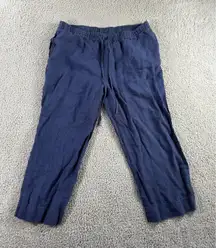 Jones New York Sport‎ Pants Women Large Mid Rise 100% Linen Cropped Solid Blue