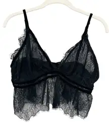 Storia Womens Sexy Sheer Floral Scalloped Mesh Lace Bustier Bra Size M‎ Black