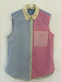 Stradivarius‎ Womens Sleeveless Button Down Collared Pastel Striped Tank Top