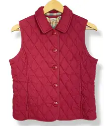 L.L. Bean Quilted Vest Red Women Button-Up Collar Petite Small Hiking Outdoors