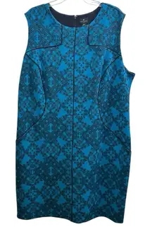 Worthington 2X Pencil Dress Teal Sleeveless Professional Lace Print Midi !