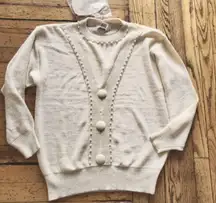 Maurada‎ Vintage Faux Cardigan Sweater With Button and Pearl Details Size Medium