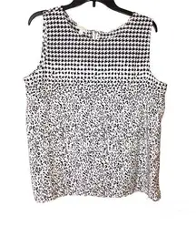 Talbots  Mixed Print Animal Cheetah Houndstooth Tank Top Black White Large