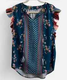 Floral Ruffle Sleeve Blouse, Size XL