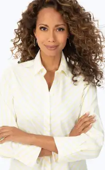 Foxcroft Non Iron Stretch Sunshine French Yellow White Striped Button Shirt 12