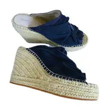 Kenneth Cole Suede Espadrille Wedge Slide Sandals Size 6.5 M Navy Coastal Boho