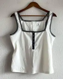 NWOT Free People FP Movement White New Flow Square Neck Henley Tank Top Size L