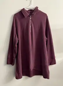 Soft Surroundings Quarter Zip Burgundy‎ Tunic Pullover Sweatshirt Size 3X