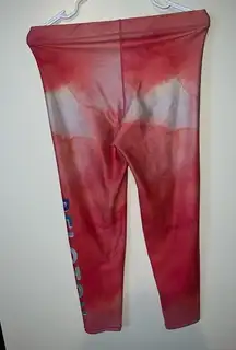 Terez Peloton‎ Cropped Leggings Womens Medium Pink Coral Tie Dye Logo Mid Rise