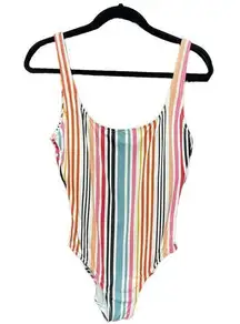 Madewell Second Wave Tank One-Piece Swimsuit in Rainbow Stripe Size Medium