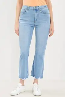 LOFT Curvy High Rise Kick Crop Frayed Chewed Hem Jeans Light Wash Blue 2