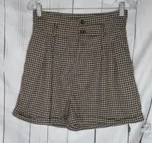 Cider Houndstooth Pleated High Waisted Shorts