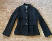 Tibi New York Black Textured Wool Blend Jacket Size 6 Glass Button plated hem