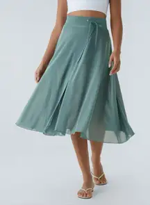 NWT Halara High Waisted Mesh Midi Skirt Built In Shorts Size Medium Mineral Blue