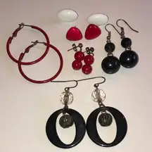 Lot of 6 Black White and Red Vintage Boho Earrings