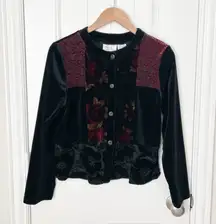 Kathie Lee Collection Black Velvet Patchwork Cardigan Size Small