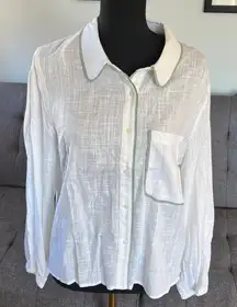 Sunday in Brooklyn White linen blend pajama style button-down shirt size L