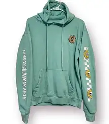 Brand Medium Teal Aqua Hoodie Pullover Sweatshirt Skulls Sunflowers